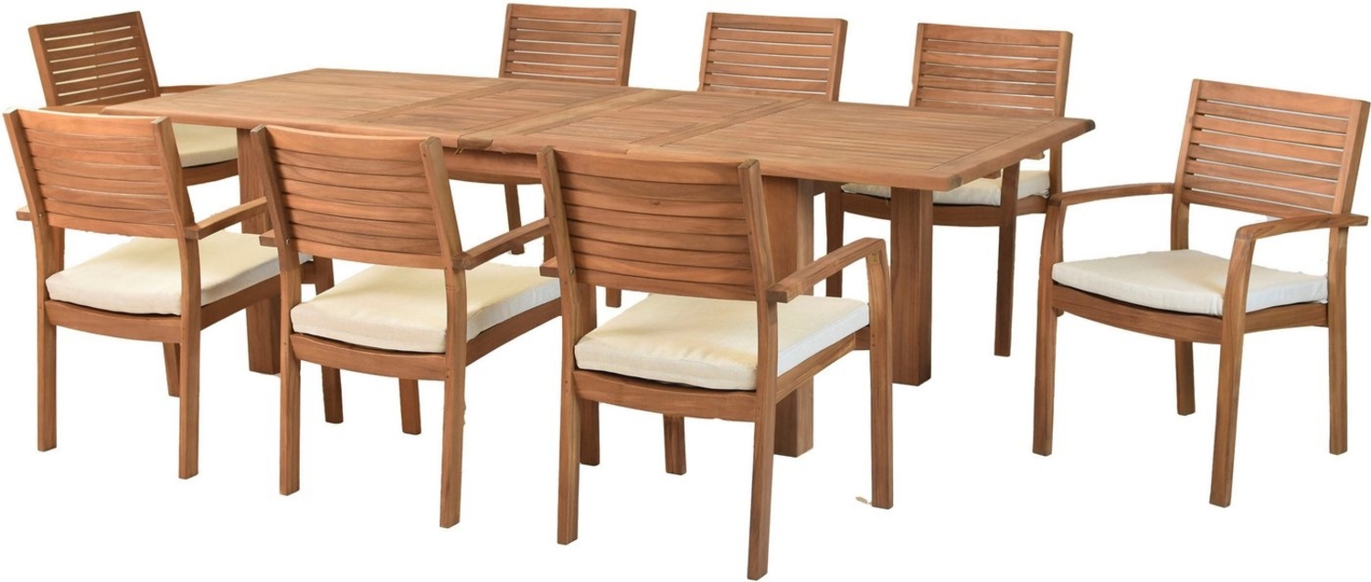 MERXX Garten-Essgruppe »Batavia«, (Set, 17-tlg, Tisch doppelt ausziehbar: 100x 180/220/260x 75 cm), moderne Landhausoptik in warmen Holznuancen Bild 1