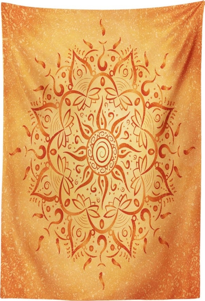 Abakuhaus Wandteppich Wohnzimmer Schlafzimmer Wandtuch Seidiges Satin Wandteppich, rechteckig, Blatt Orange Mandala Bild 1