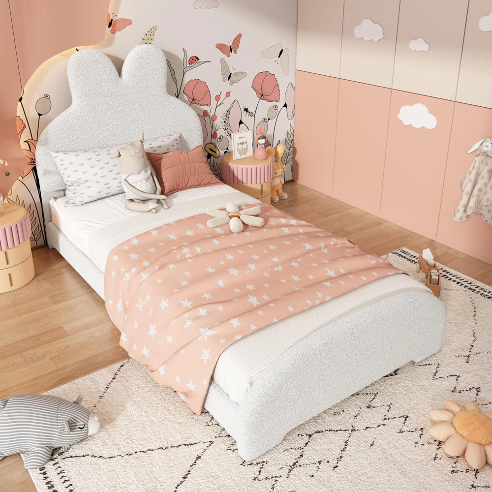 Einzelbett mit Lattenrost und Kopfteil, 90x200 cm, Polsterbett, Jugendbett, Kinderbett, Bezug aus Vlies Bild 1