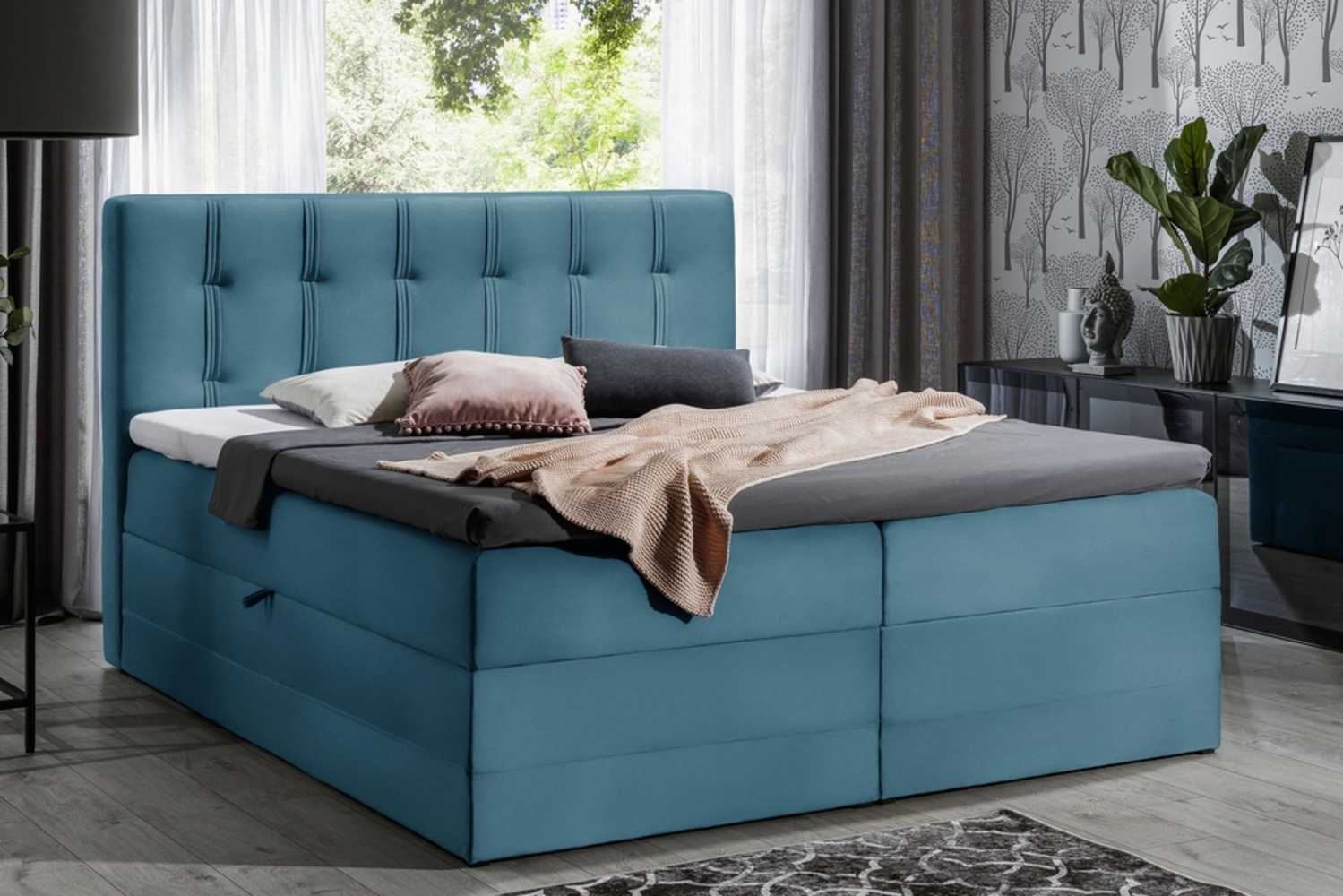 99rooms Hugo Boxspringbett Velours JASMINE 140x200 cm Türkis Bild 1