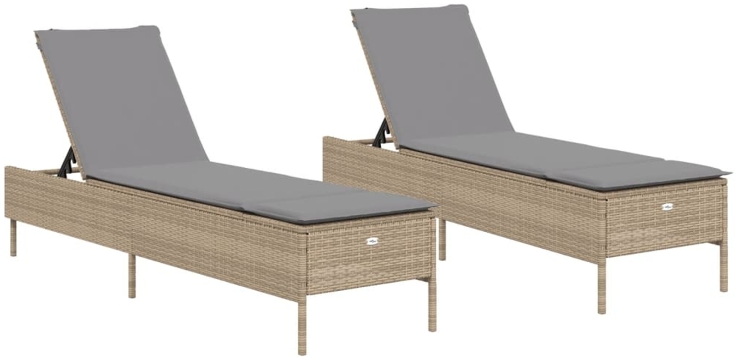 vidaXL Sonnenliegen mit Auflagen 2 Stk. Beige Poly Rattan 3261590 Bild 1