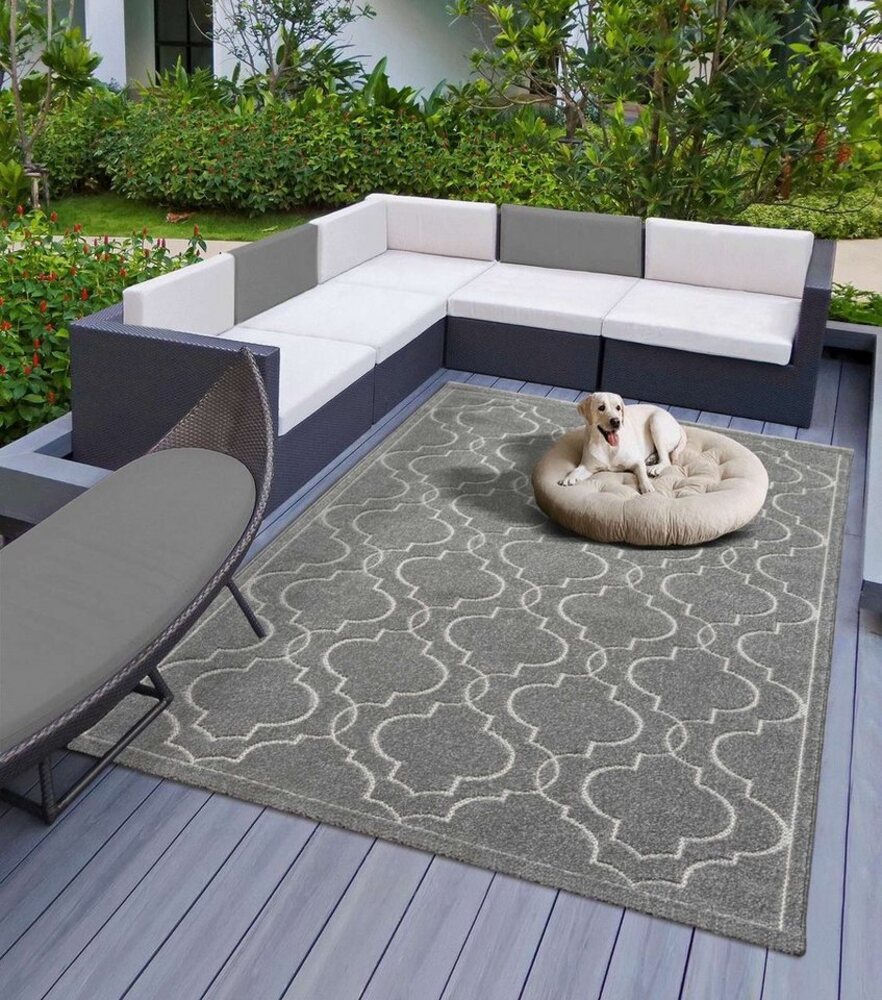 TaraCarpet Teppich Indoor & Outdoor Teppich Capri mediteranes Florentiner Design, rechteckig, Höhe: 5 mm, Kurzflor grau In & Outdoor Balkon Terrasse Wohnzimmer 160x230 Bild 1