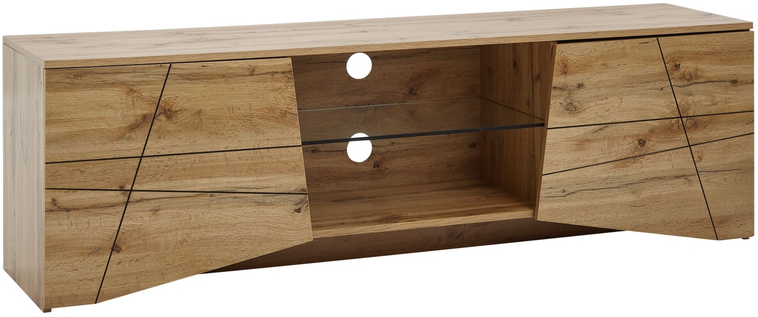 Lowboard Holz Eiche-Dekor 160 x 50 x 40 cm TV-Kommode mit zwei Türen, Design TV-Schrank Hoch, Fernsehtisch Fernsehschrank Modern, Fernsehkommode Wohnzimmer Bild 1