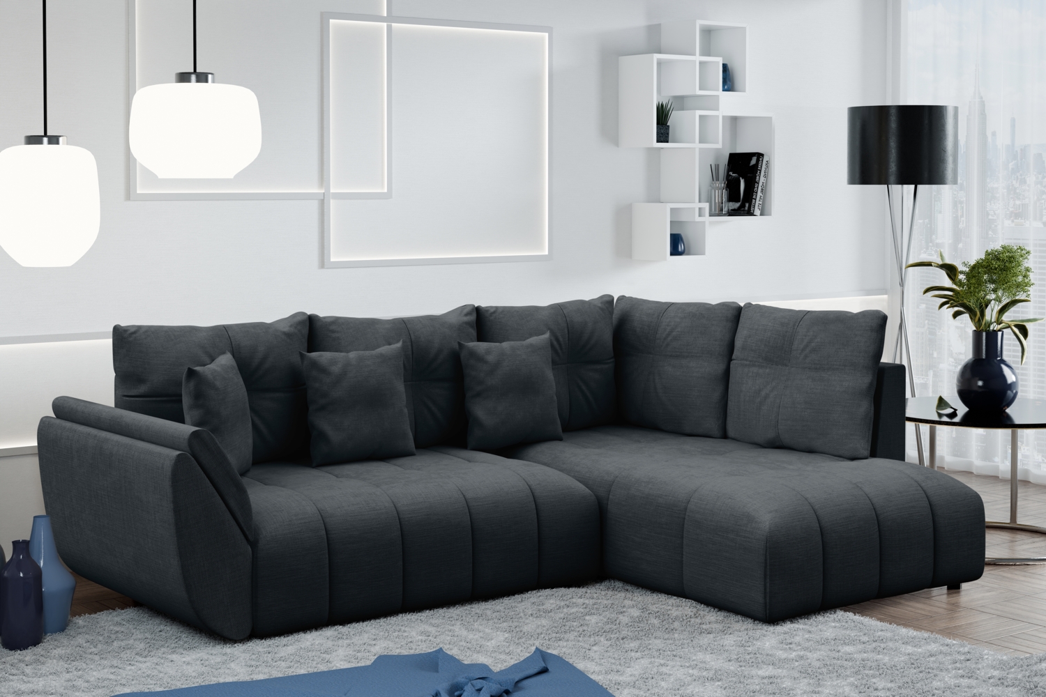AX LIVING Kayseri Eckschlafcouch mit Bettkasten 266 cm grau Bild 1
