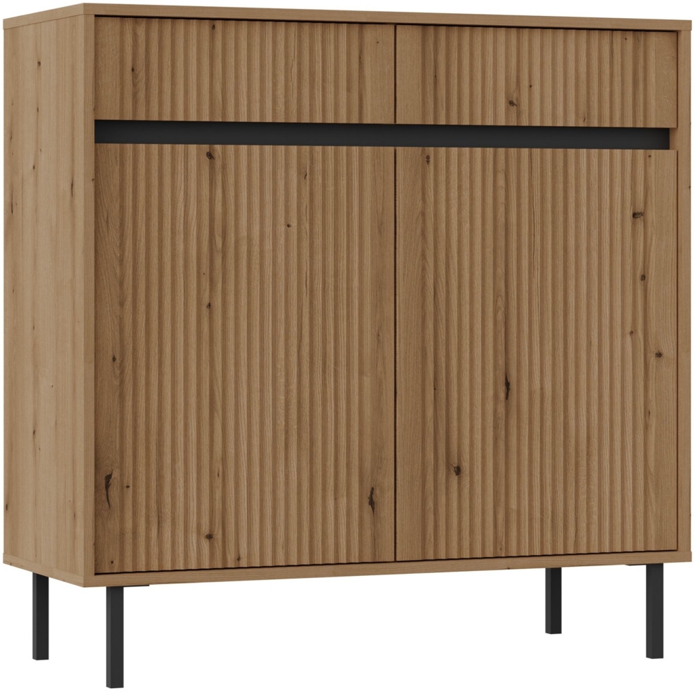 Selsey 'Osaka' Sideboard 2-türig mit 2 Schubladen, Eichenholzoptik 'Evo'ke, ca. 100 x 100 x 40 cm Bild 1