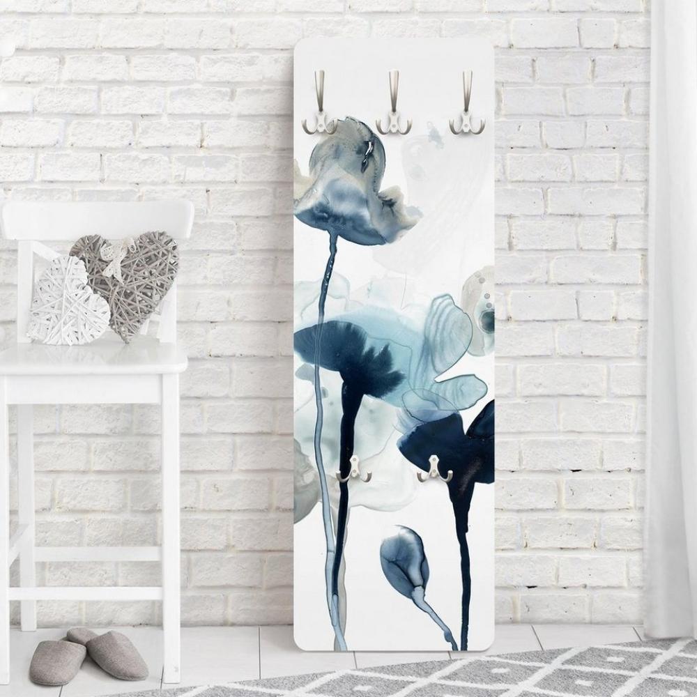 Bilderdepot24 Garderobenpaneel Design Aquarell Blumen Floral Kunst Mitternachtsblüten III (ausgefallenes Flur Wandpaneel mit Garderobenhaken Kleiderhaken hängend), moderne Wandgarderobe - Flurgarderobe im schmalen Hakenpaneel Design Bild 1