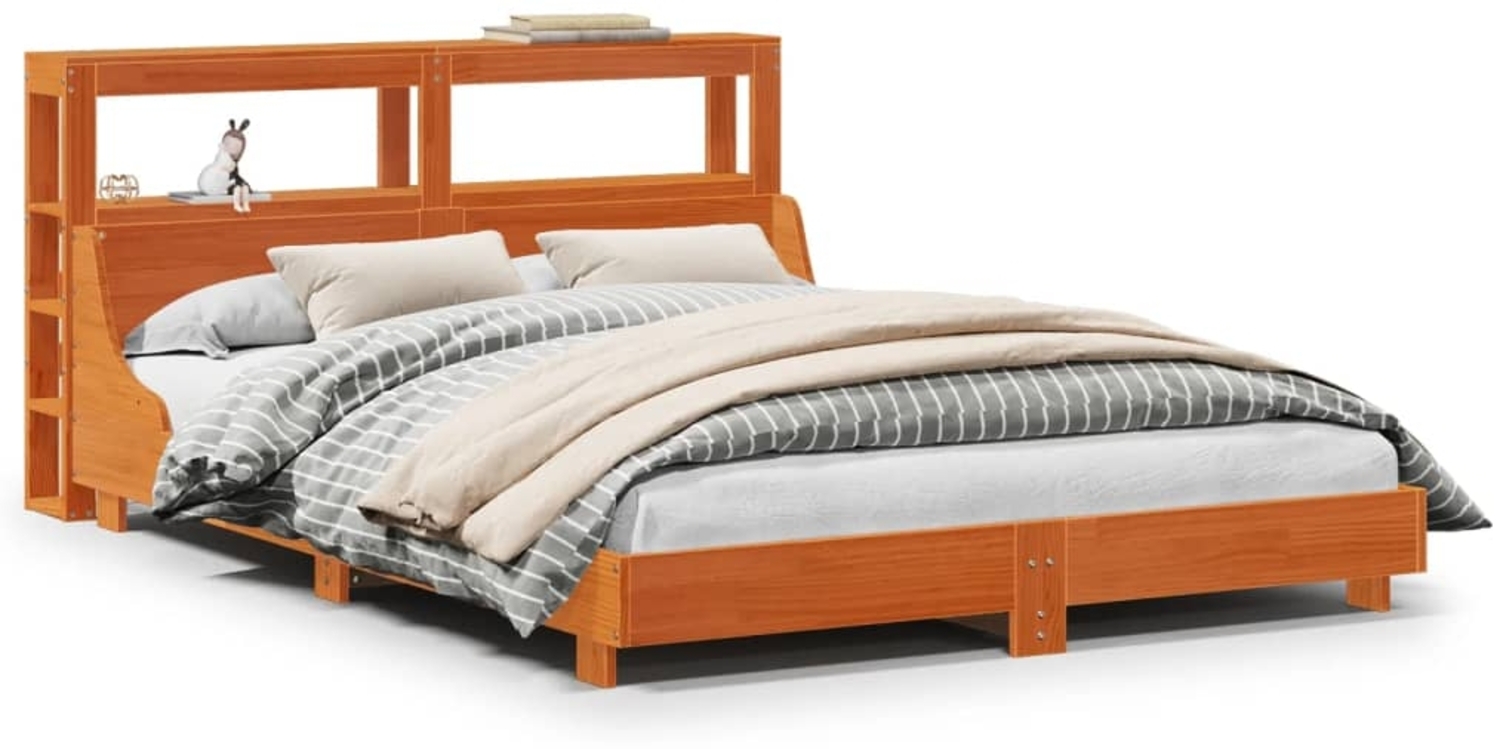 vidaXL Massivholzbett ohne Matratze Wachsbraun 140x200 cm Kiefernholz 3306422 Bild 1