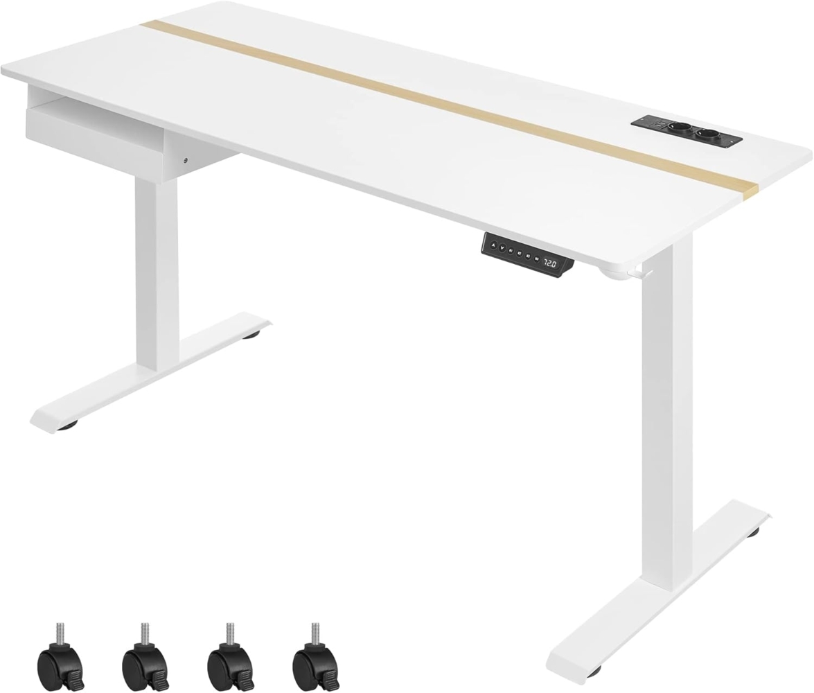 Vasagle Höhenverstellbarer Schreibtisch elektrisch, stufenlos verstellbar, Memory-Funktion mit 4 Höhen, weiß, Tischoberfläche 60x140 cm Bild 1