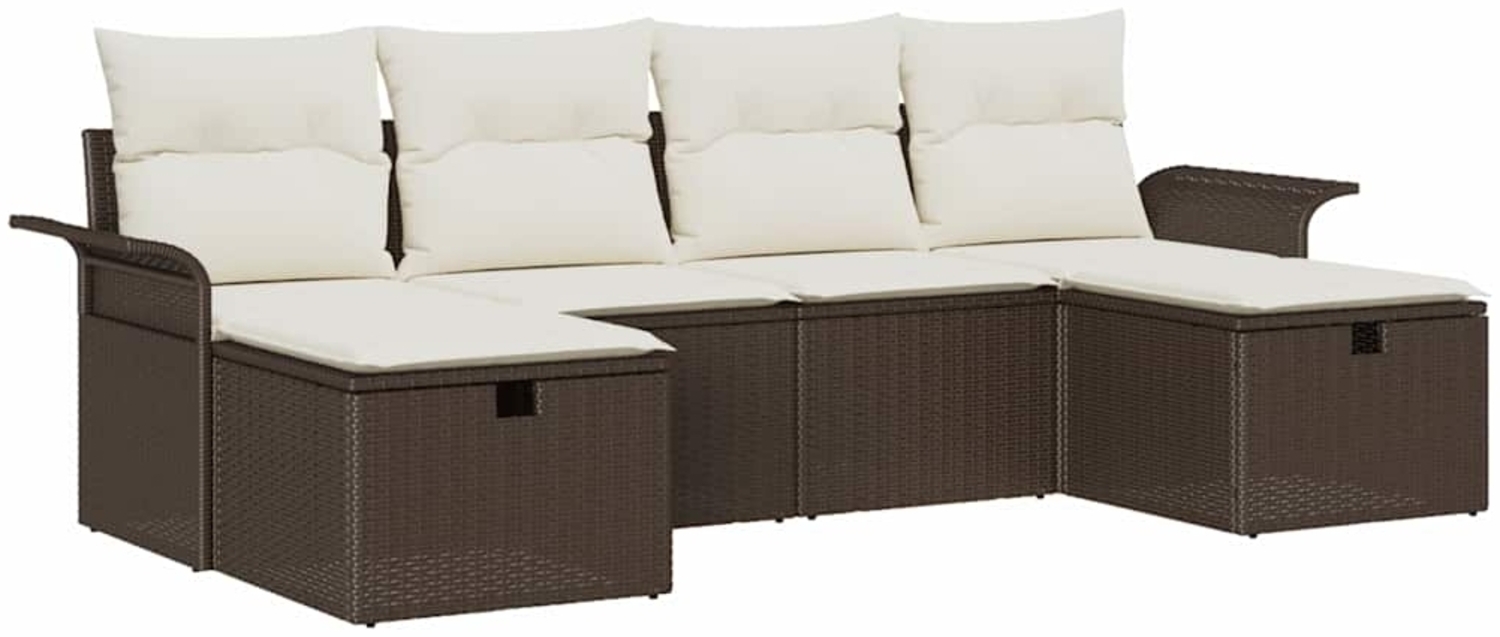 vidaXL Gartensofa-set mit Kissen 6 pcs Braun und Creme Poly-Rattan 3358917 Bild 1