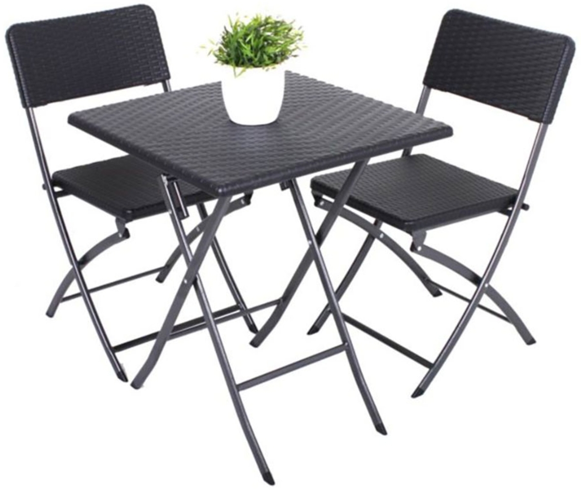 3-Teiliges Garten Set, 1x Tisch, 2x Stühle, klappbar, schwarz Bild 1