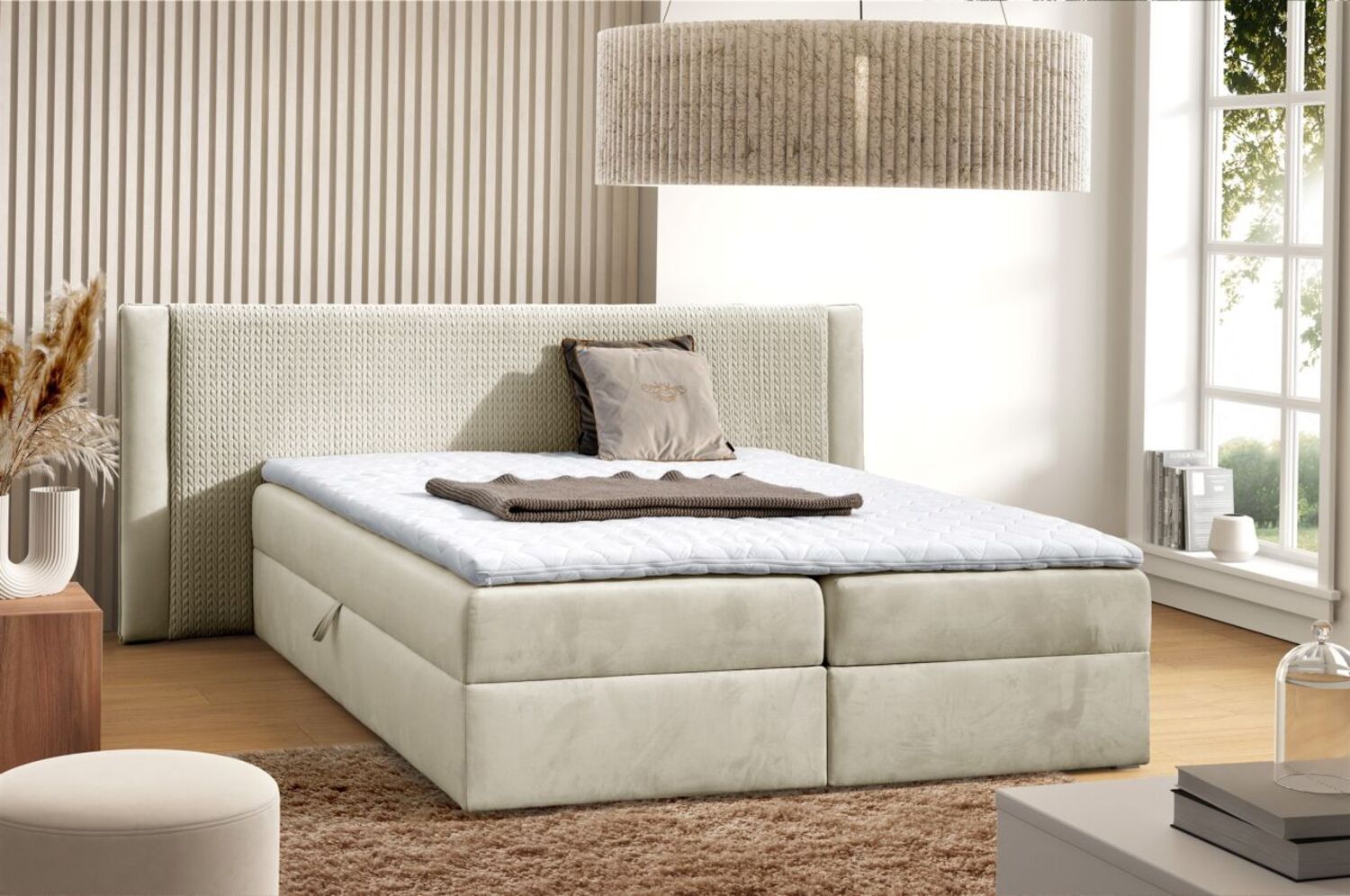 Boxspringbett Schlafzimmerbett CEDRIC 140x200cm Stoff Magic Velvet Creme Bild 1