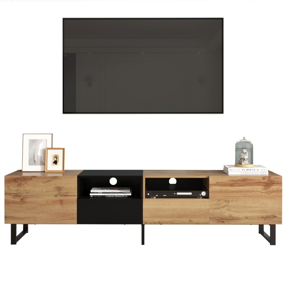 Moderner TV-Ständer mit schwarzem und holzfarbenem,190×38×48 cm,modernes Design, viel Stauraum Bild 1