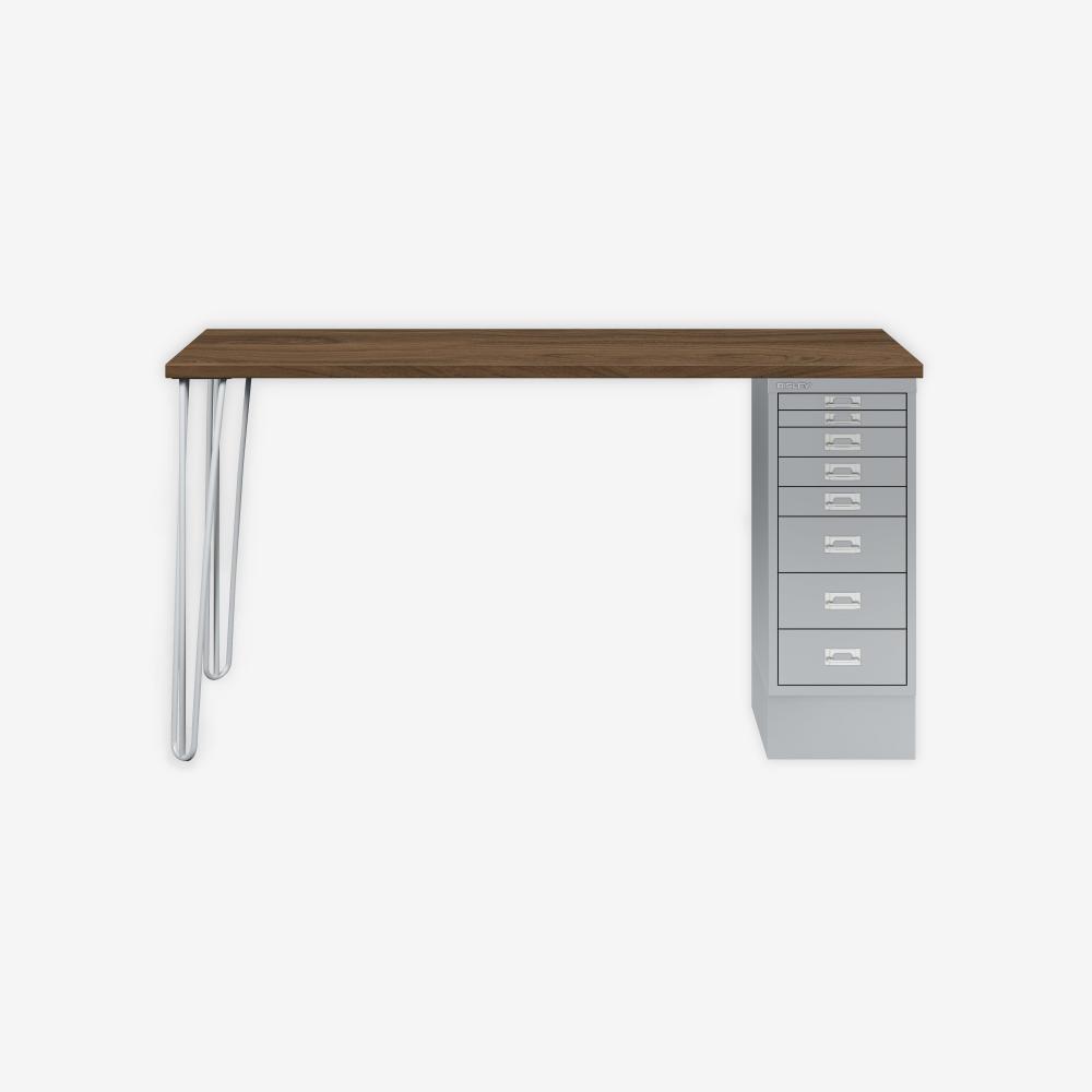 MultiDesk, 2 Stahlfüße, 1 MultiDrawer mit 8 Schüben, Dekor Nussbaum, Farbe Silber, Maße: H 740 x B 1400 x T 600 mm Bild 1