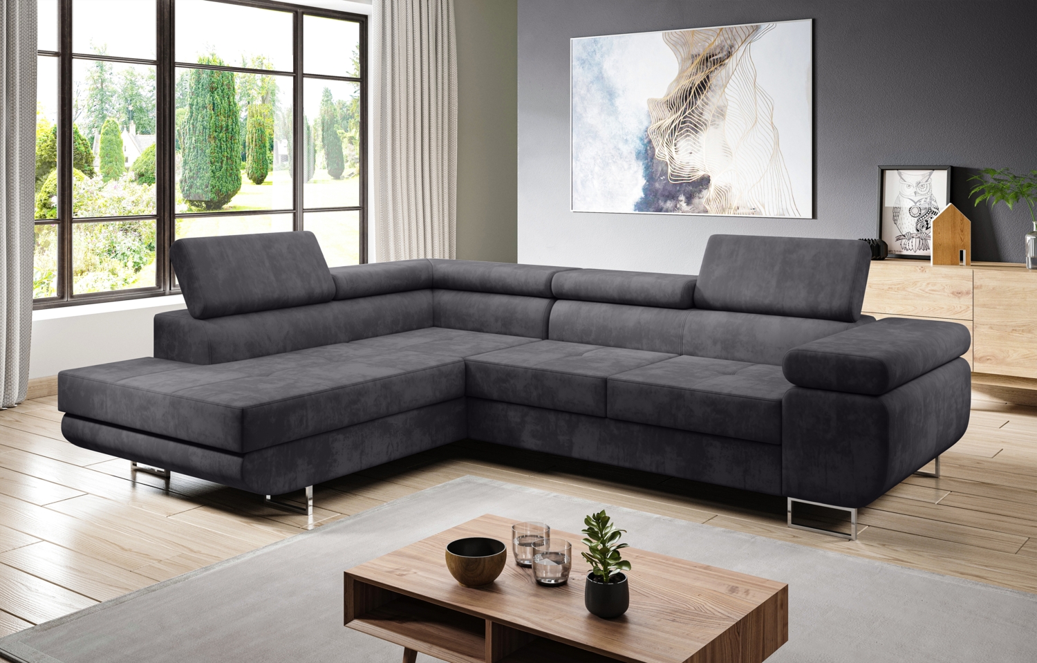 AX LIVING Couch L Form Kanya Hellgrau 275cm Bettfunktion & Stauraum L Bild 1
