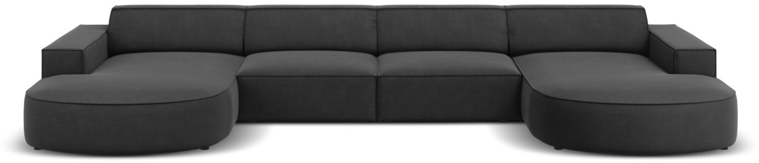 Micadoni 6-Sitzer Samtstoff Panorama Sofa rund Jodie | Bezug Grey | Beinfarbe Black Plastic Bild 1