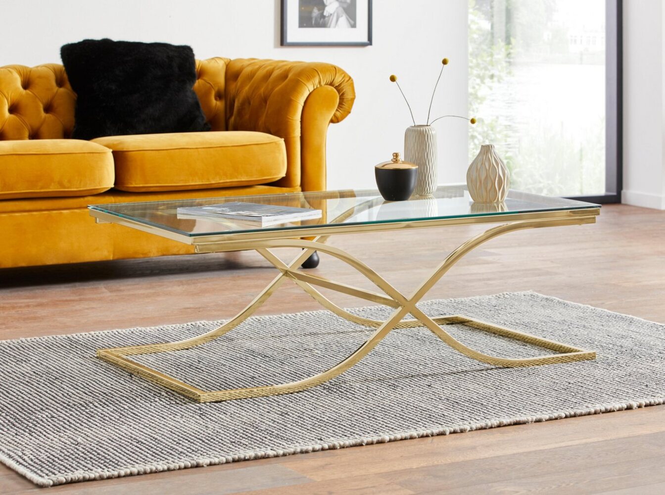 Home affaire Couchtisch TOPSELLER! (Glastisch, OTTOs Choice), Maße (B/T/H): (120/70/42), Gestell in Gold-Optik Bild 1