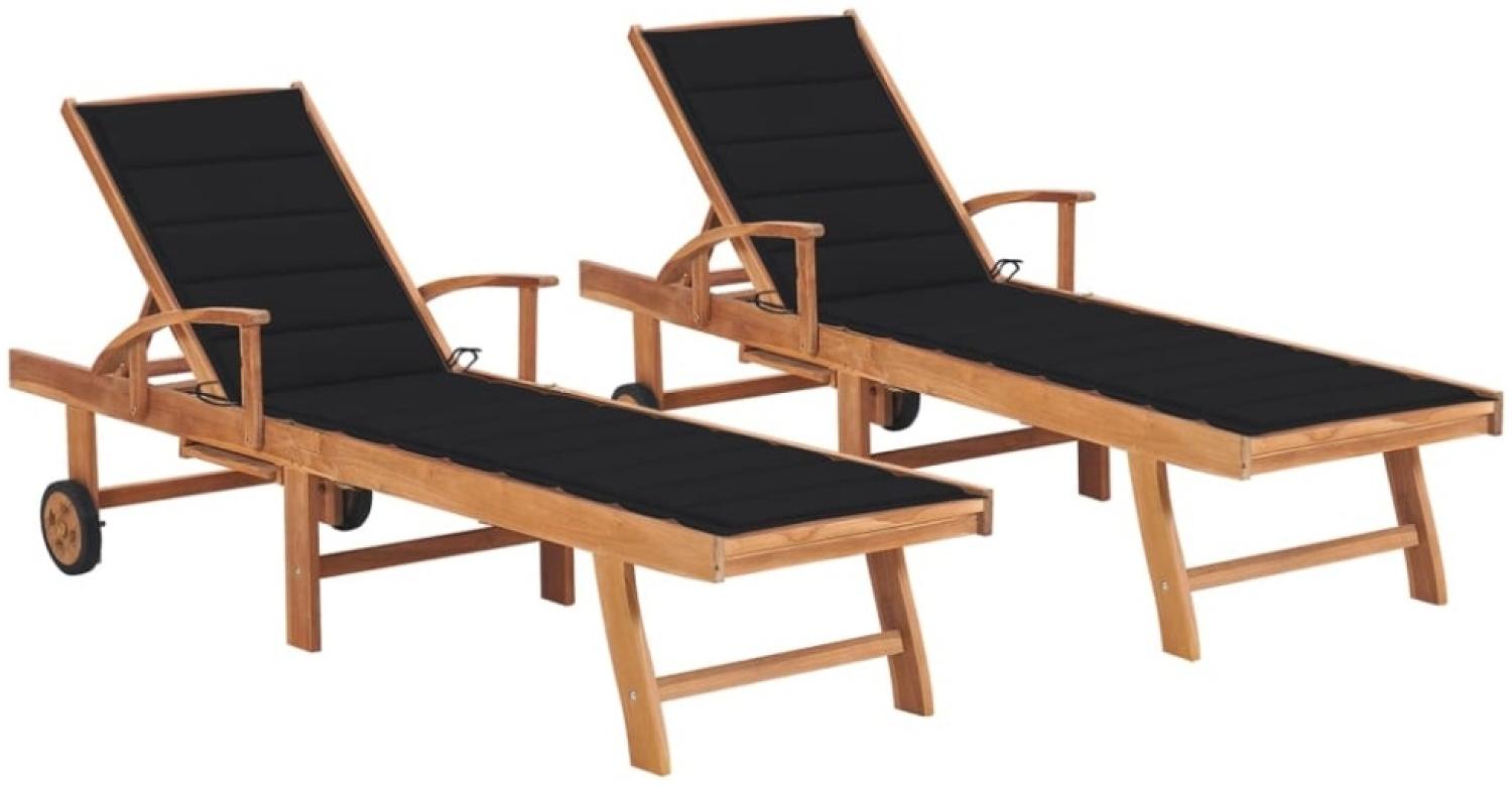 vidaXL Sonnenliegen 2 Stk. mit Auflagen Schwarz Massivholz Teak 3073193 Bild 1