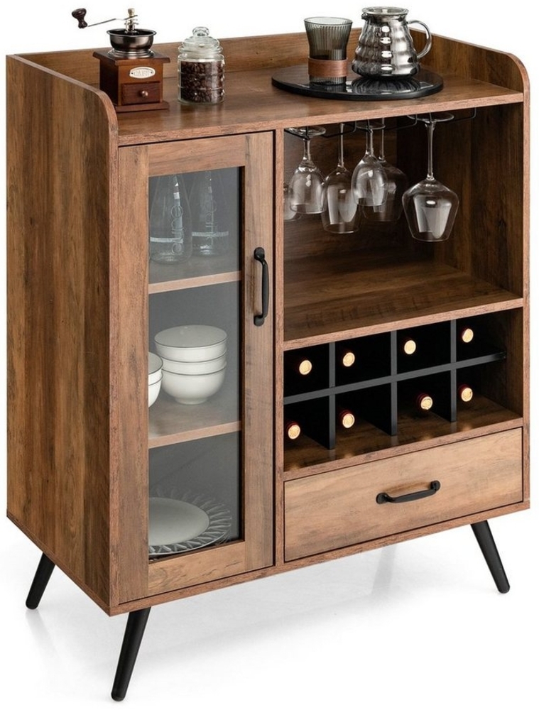 COSTWAY Weinschrank mit Weinregal, Glashaltern, Schublade & Tür,80x40x95cm Bild 1