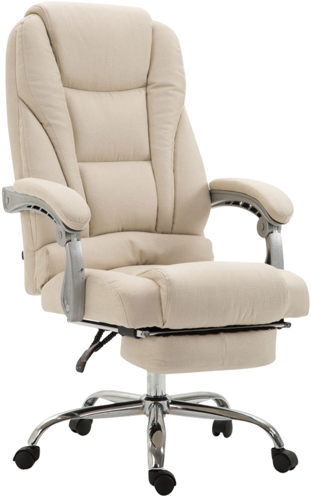 DELUKE® Bürostuhl MIAMI Stoff - 118x68x64, Creme Stoff Metall in Chromoptik Gestell ergonomische Bürostühle Homeoffice Stuhl mit Rollen Bild 1