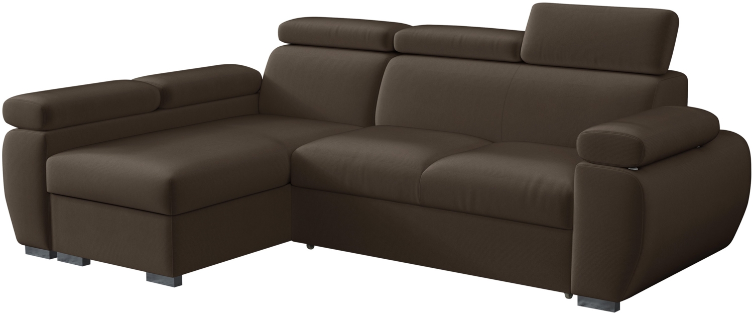 Mirjan24 'Boston Mini' Ecksofa mit Bettkasten und Schlaffunktion, Plüschstoff, Braun, Links Bild 1