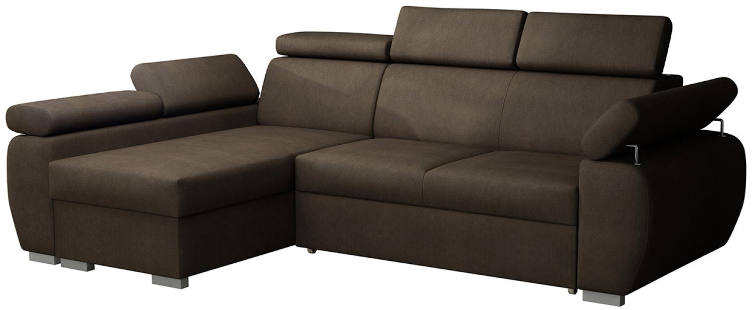 Mirjan24 'Boston Mini' Ecksofa mit Bettkasten und Schlaffunktion, Plüschstoff, Braun, Links Bild 1