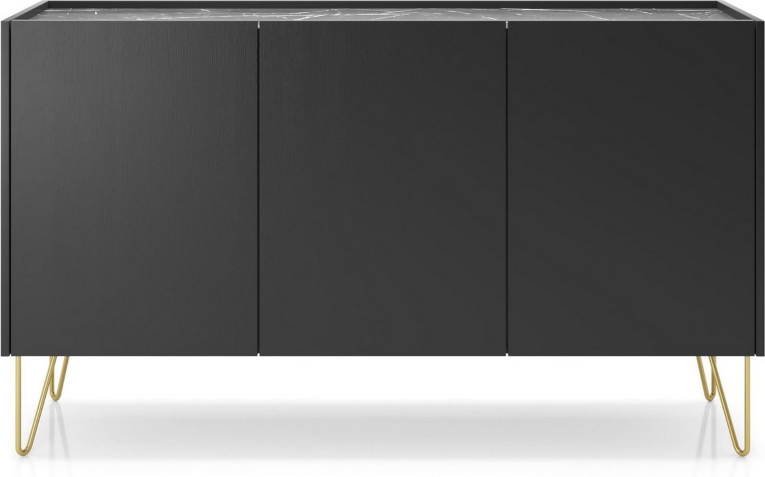 MOEBLO Kommode Harmonix H 144 (Push-to-Open-System Komodenschrank Highboard Schlafzimmer, Platte in schwarz Marmor-Optik Sideboard Wohnzimmer Kommode), (HxBxT):83x144x37 Bild 1