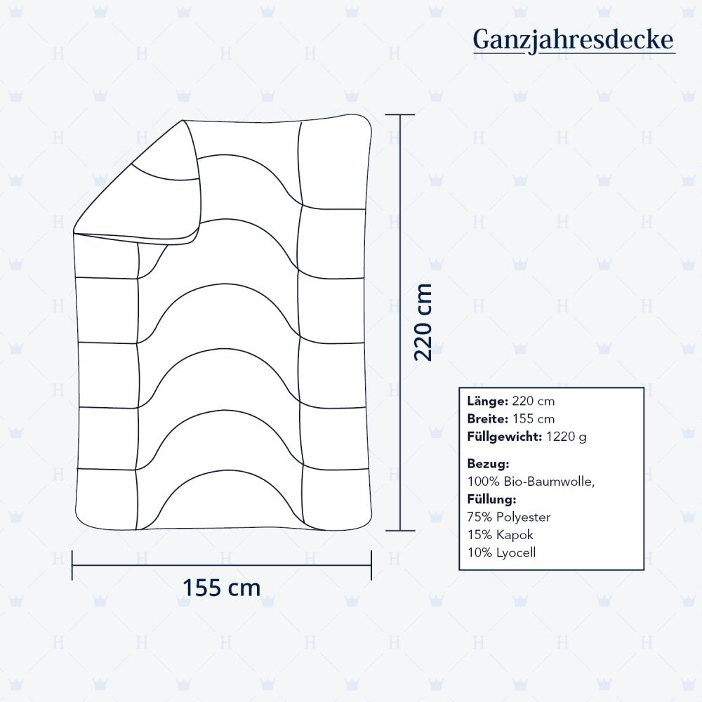Heidelberger Bettwaren Bettdecke 155x220 cm, Made in Germany | Ganzjahresdecke, Schlafdecke, Steppbett mit Kapok-Füllung | atmungsaktiv, hypoallergen, vegan | Serie Kanada Bild 1