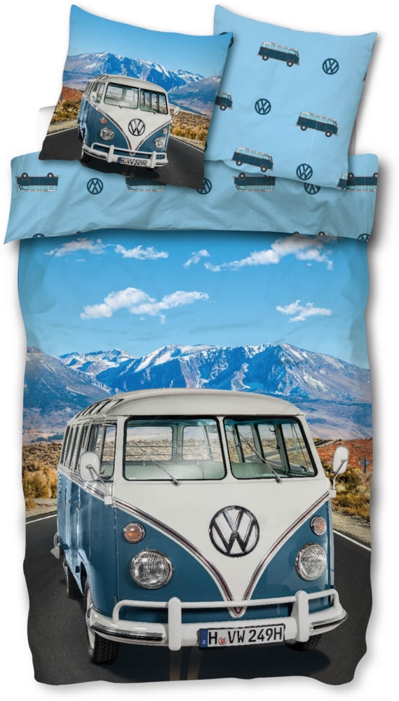 Skybrands Volkswagen Bettwäsche VW Bulli T1 Panorama Renforcé 135x200 + 80x80 cm Bild 1