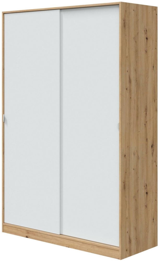 Dmora Kleiderschrank 2 Türen Adrenalin, Schlafzimmerschrank, Schrank mit 4 Regalen und Kleiderstange, 120 x 50 x 200 cm, Weiß und Asteiche Bild 1