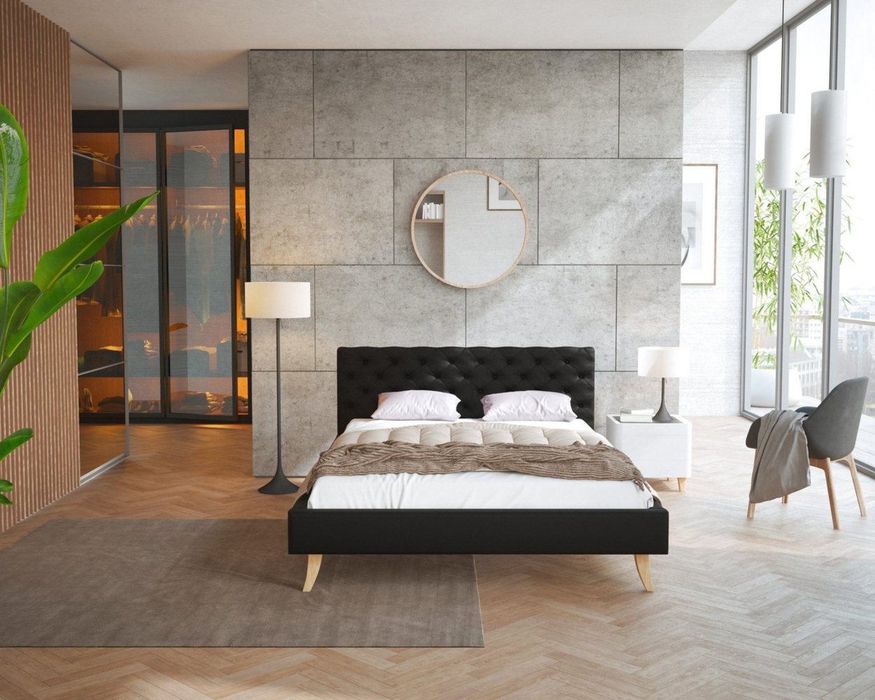 FDM Polsterbett Kalifornia Bettrahmen 120x200, 140x200, 160x200, 180x200cm (MADE IN EU - mit hochwertigem Velours Bezug, Bettrahmen, Bett, Optional mit Matratze bestellbar, mit großen gepolsterten Kopfteil aus hochwertigem Veloursstoff), Holzrahmen mit... Bild 1