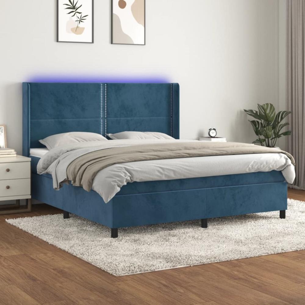 vidaXL Boxspringbett mit Matratze & LED Dunkelblau 180x200 cm Samt 3139521 Bild 1