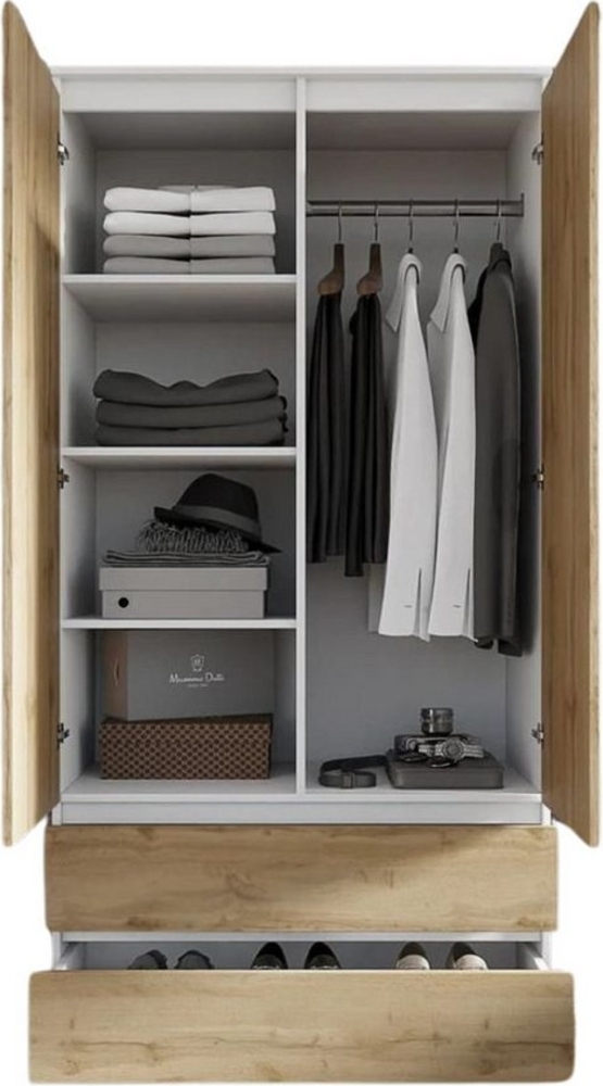 Furnica Kleiderschrank weiß matt Garderobe, 2 Türen und 2 Schubladen H180cm B90cm T50cm Bild 1