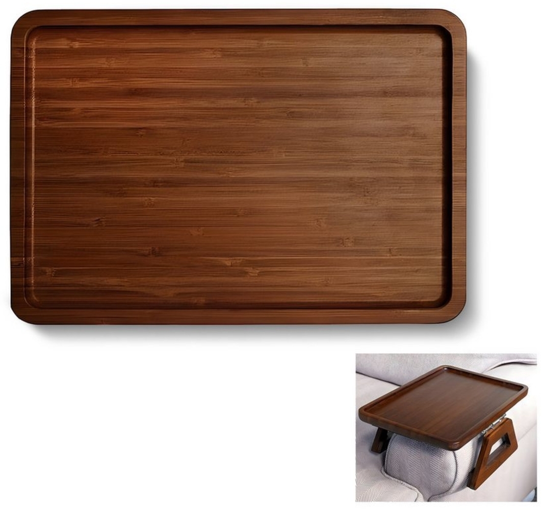 PODOFO Tabletttisch Sofatablett rutschfest, Couch Ablage für Armlehne, Holz Couch Tablett Bild 1