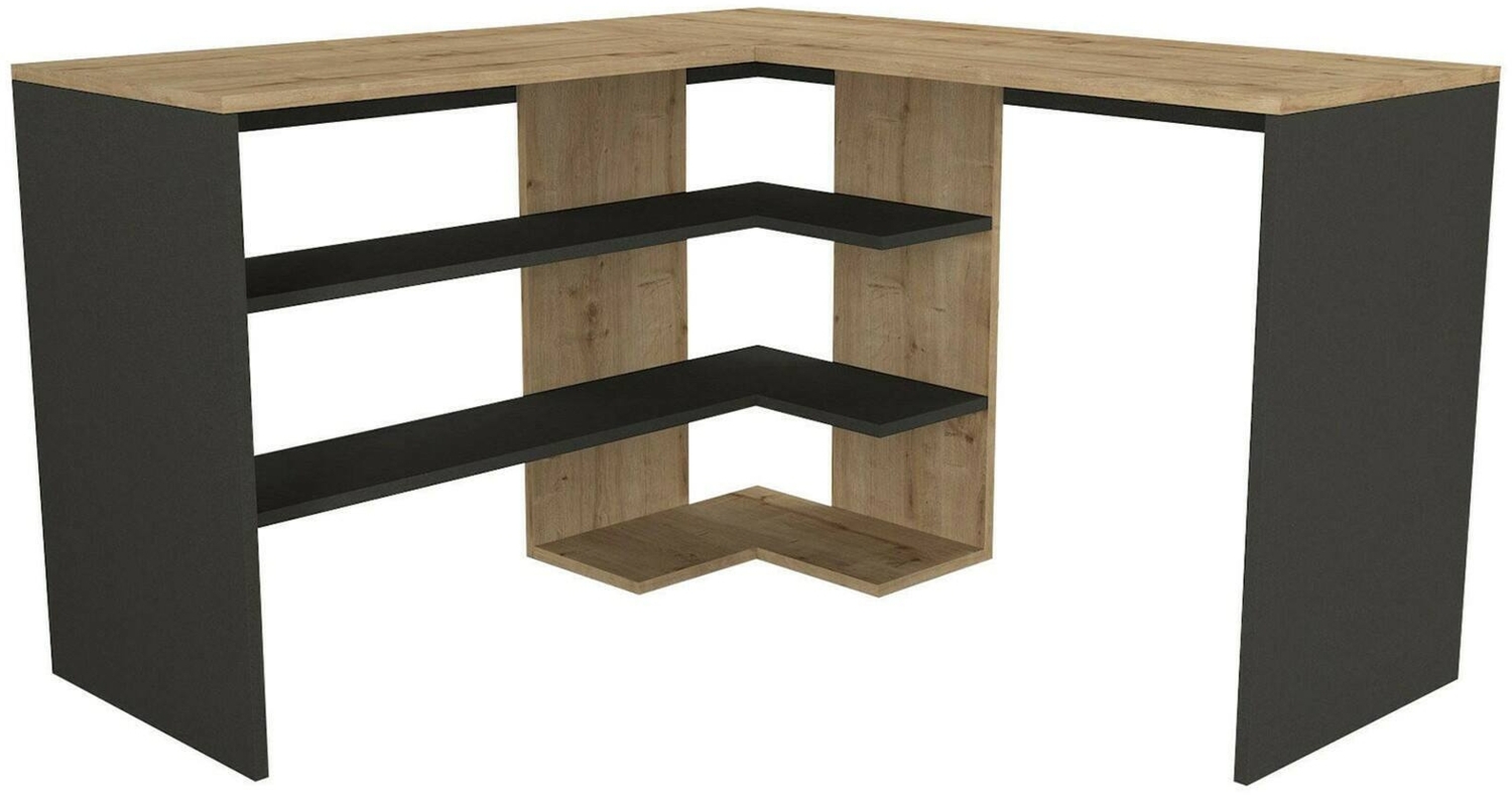 Dmora Schreibtisch Emiliana, Mehrzweckschreibtisch, Bürotisch für PC, Eckschreibtisch, 120x120h74 cm, Eiche und Anthrazit Bild 1