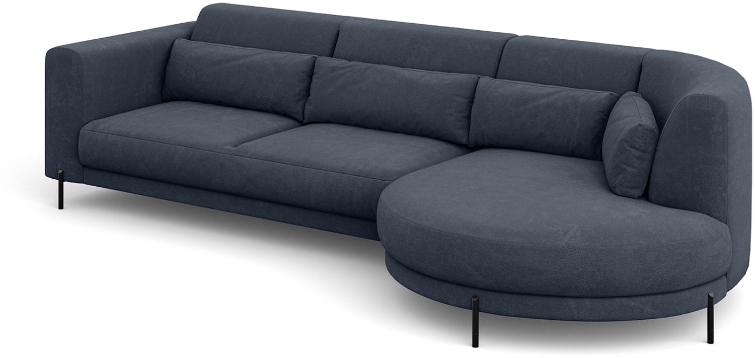 MEBLINI Ecksofa mit Kissen und Metallbeinen - Abgerundetes Sofa - Couch L-Form - Eckcouch - Wohnlandschaft - BOBBY - 319x159x89cm Rechts - Blau Samt Bild 1