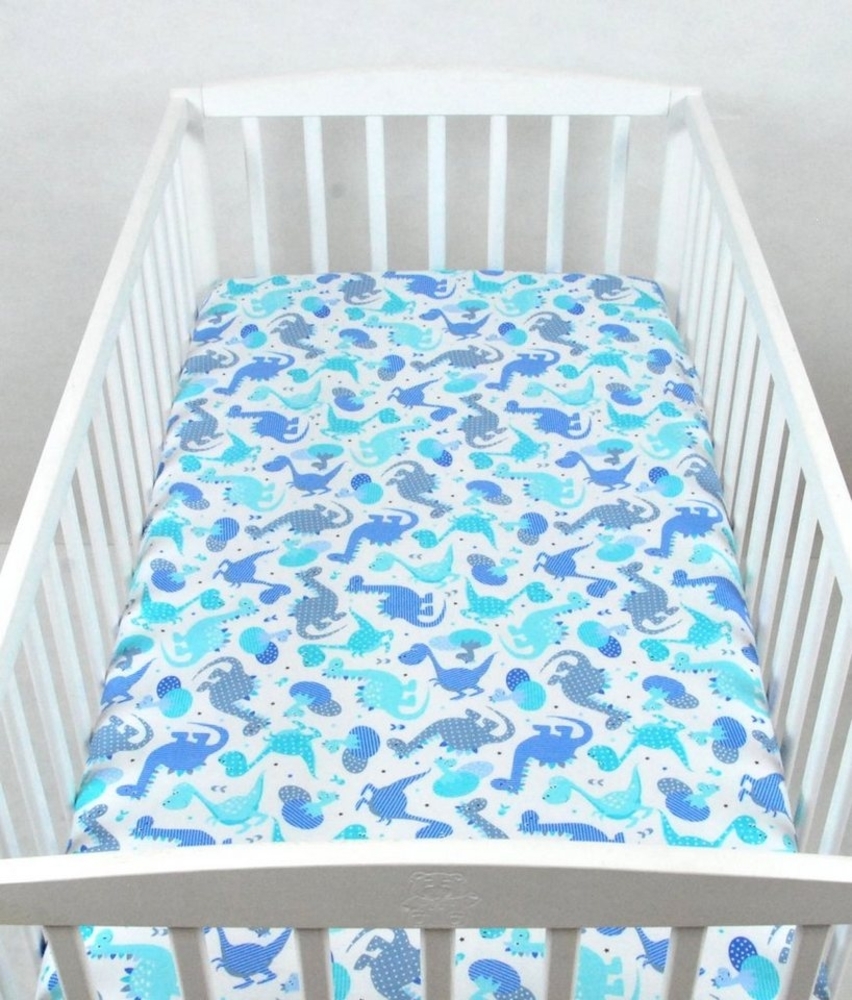 BABYLUX Spannbetttuch 60x120 cm Baby SPANNBETTLAKEN Baumwolle Kinderbett 100. Dino Blau Bild 1