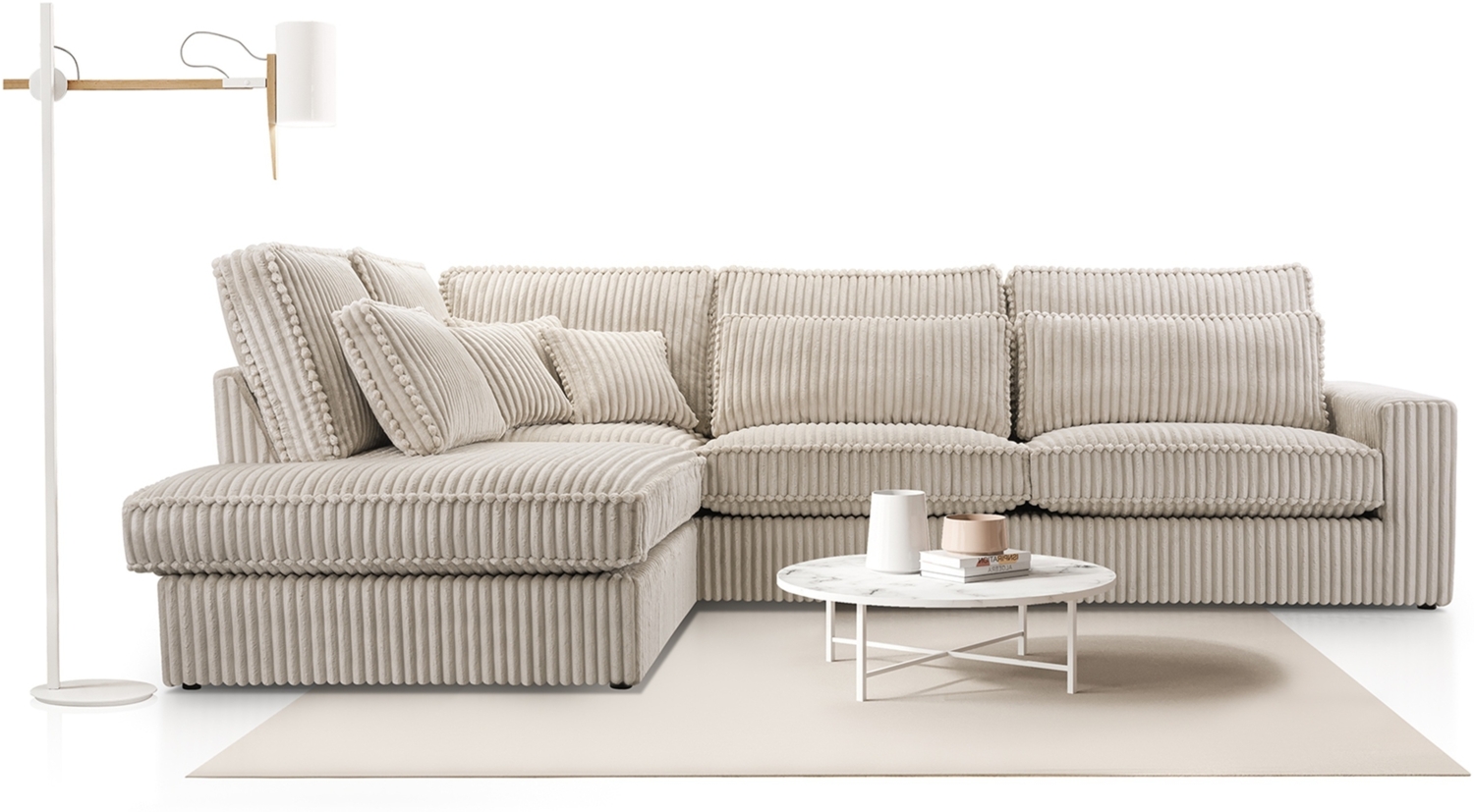 AX LIVING Sofa creme Celleri Mini kleine Eckcouch modernes Design 280L Bild 1