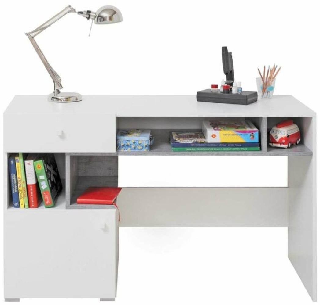 Stylefy Lendon Schreibtisch Eiche Beton Weiß Hochglanz Bild 1
