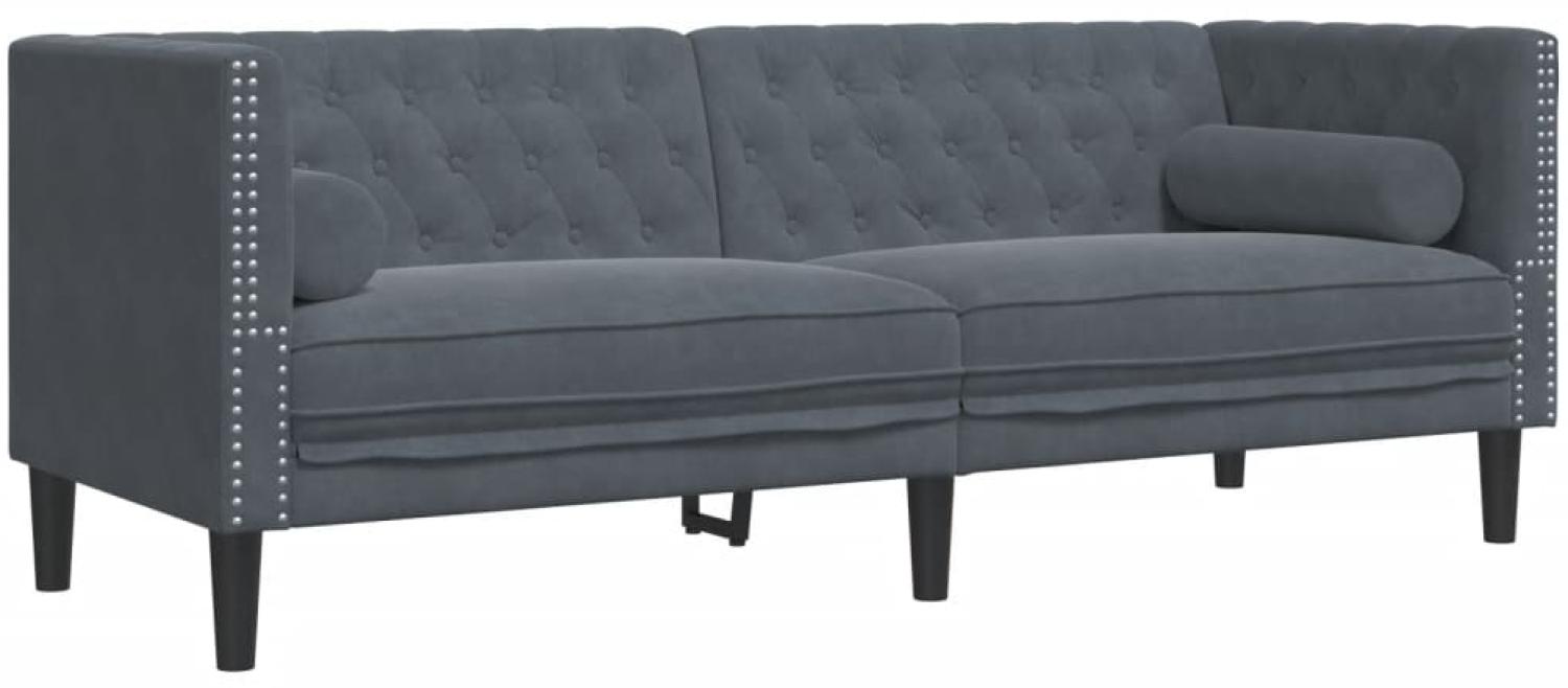 vidaXL Chesterfield-Sofa mit Nackenrollen 3-Sitzer Dunkelgrau Samt 372694 Bild 1