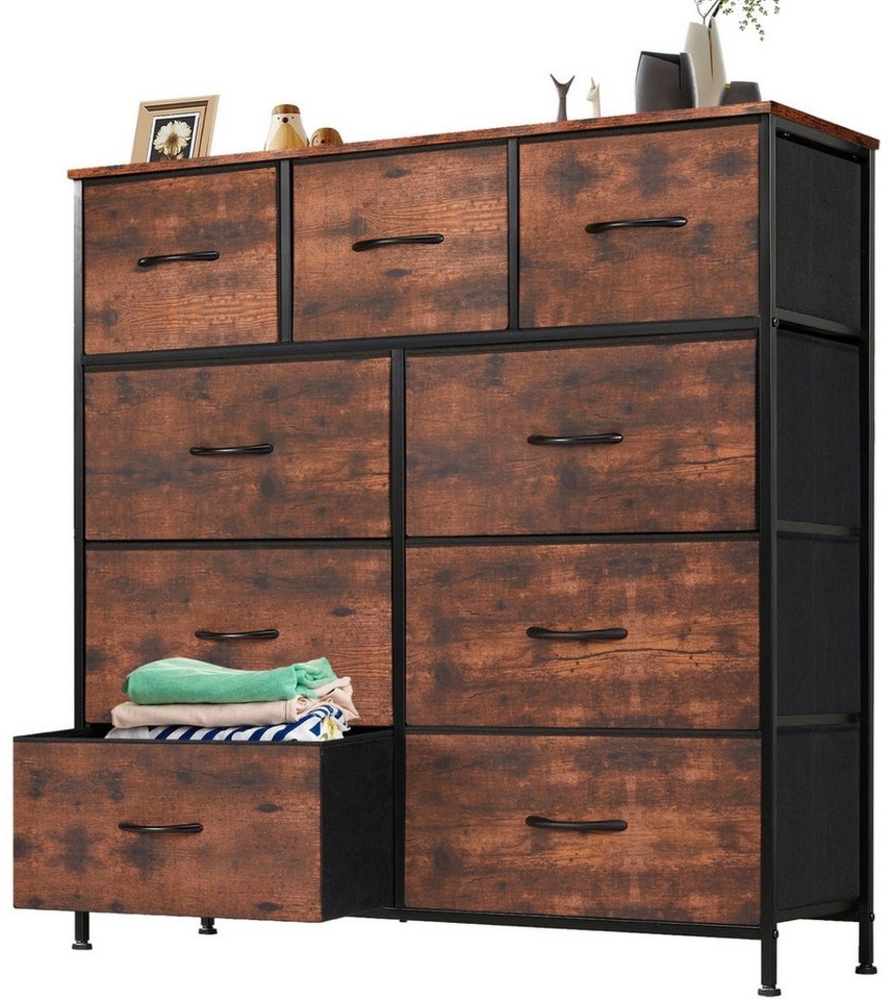 IDEASY Schubkastenkommode Kommode mit Schubladen Schrank mit 9 Schubladen aus Stoff, Aufbewahrungskommode Flur Komode Komodenschrank Flurschrank Bild 1