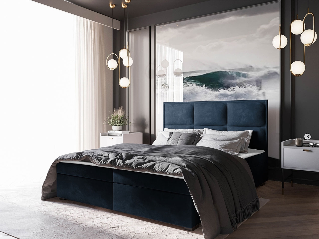 Boxspringbett Draban I, Blau, 160 x 200 cm Bild 1