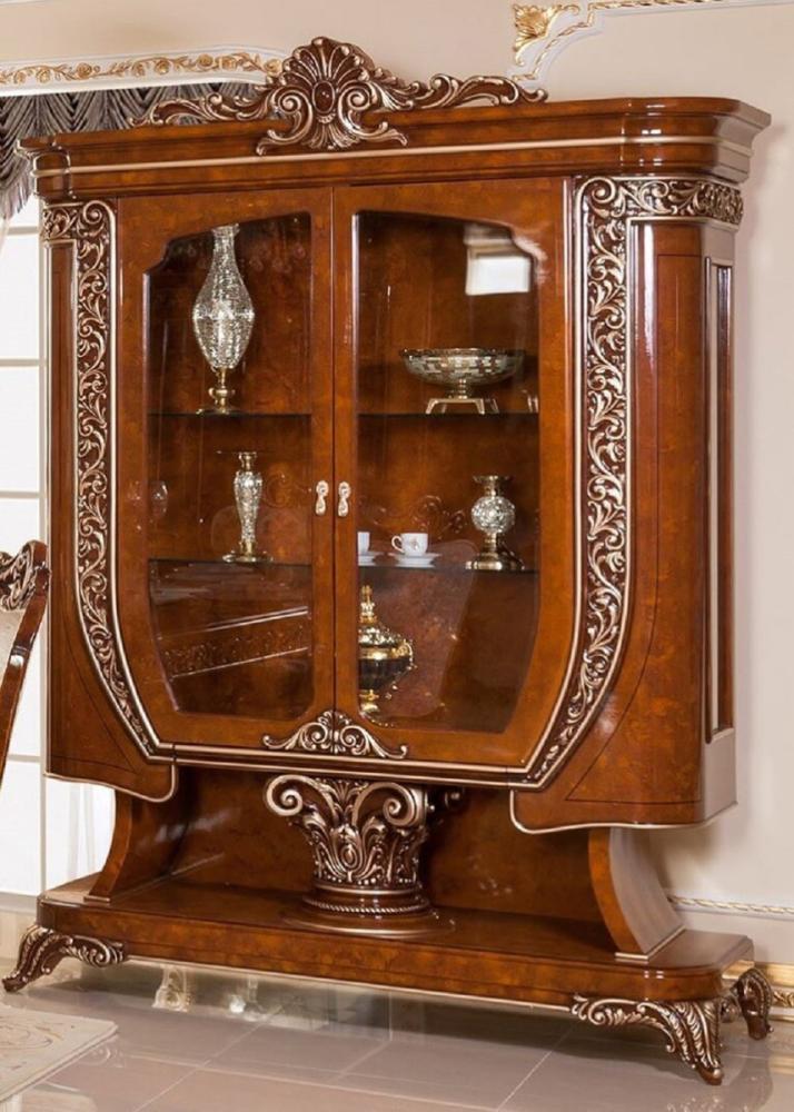 Casa Padrino Luxus Barock Vitrine Braun / Bronzefarben - Prunkvoller Massivholz Vitrinenschrank mit 2 Glastüren - Handgefertigte Barock Möbel - Edel & Prunkvoll Bild 1