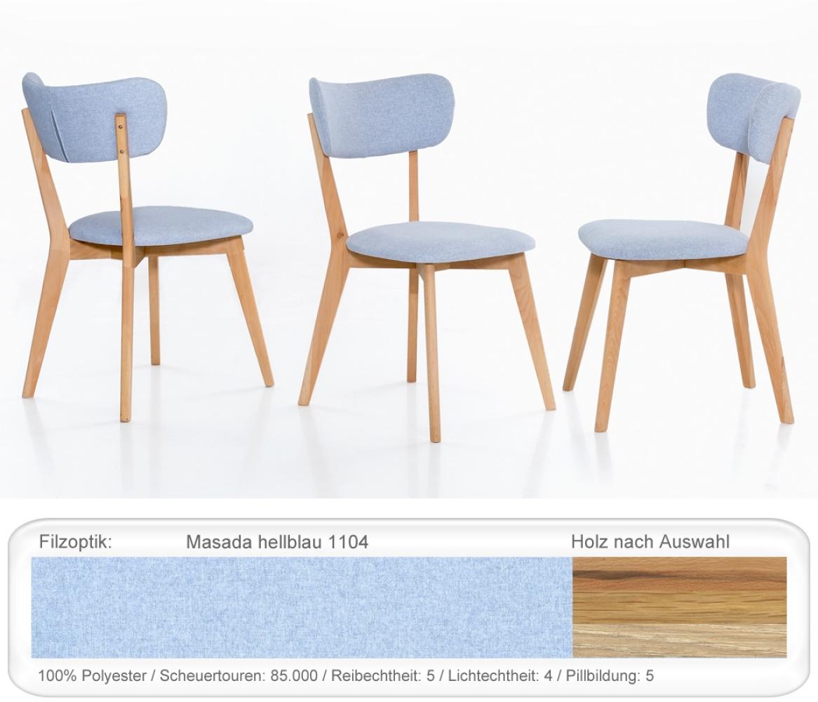 Holzstuhl Norina 12 Polsterstuhl Varianten Esszimmerstuhl Küchenstuhl Eiche bianco geölt, Masada hellblau Bild 1