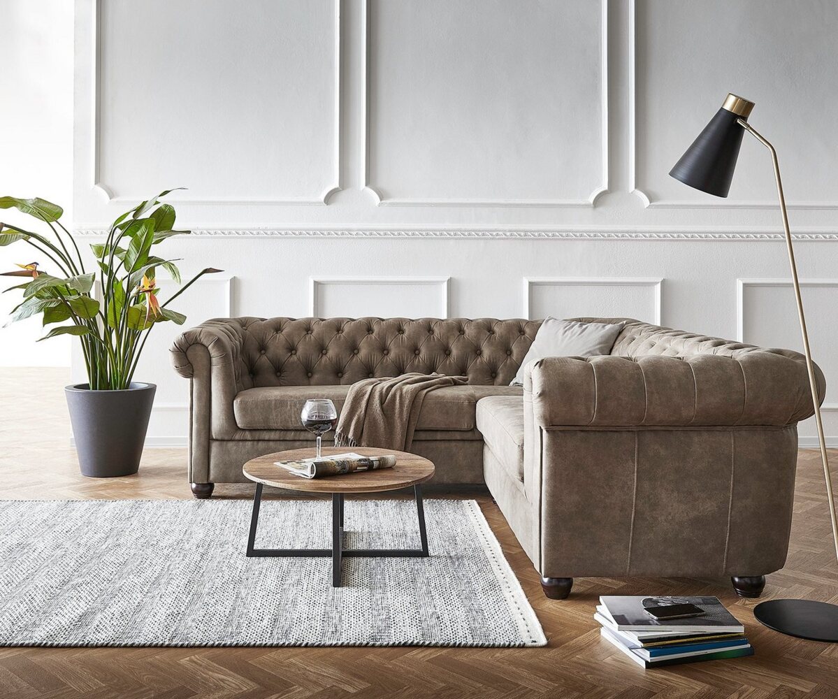 Ecksofa Chesterfield 209x200 cm Taupe Abgesteppt Bild 1