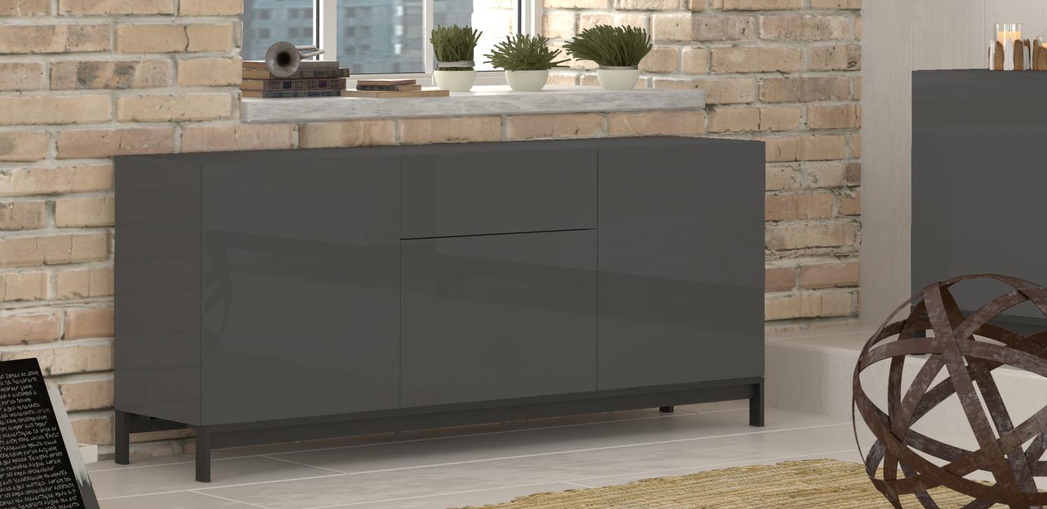 Sideboard >Mercogliano< in Anthrazit Hochglanz - 170x73x40cm (BxHxT) Bild 1