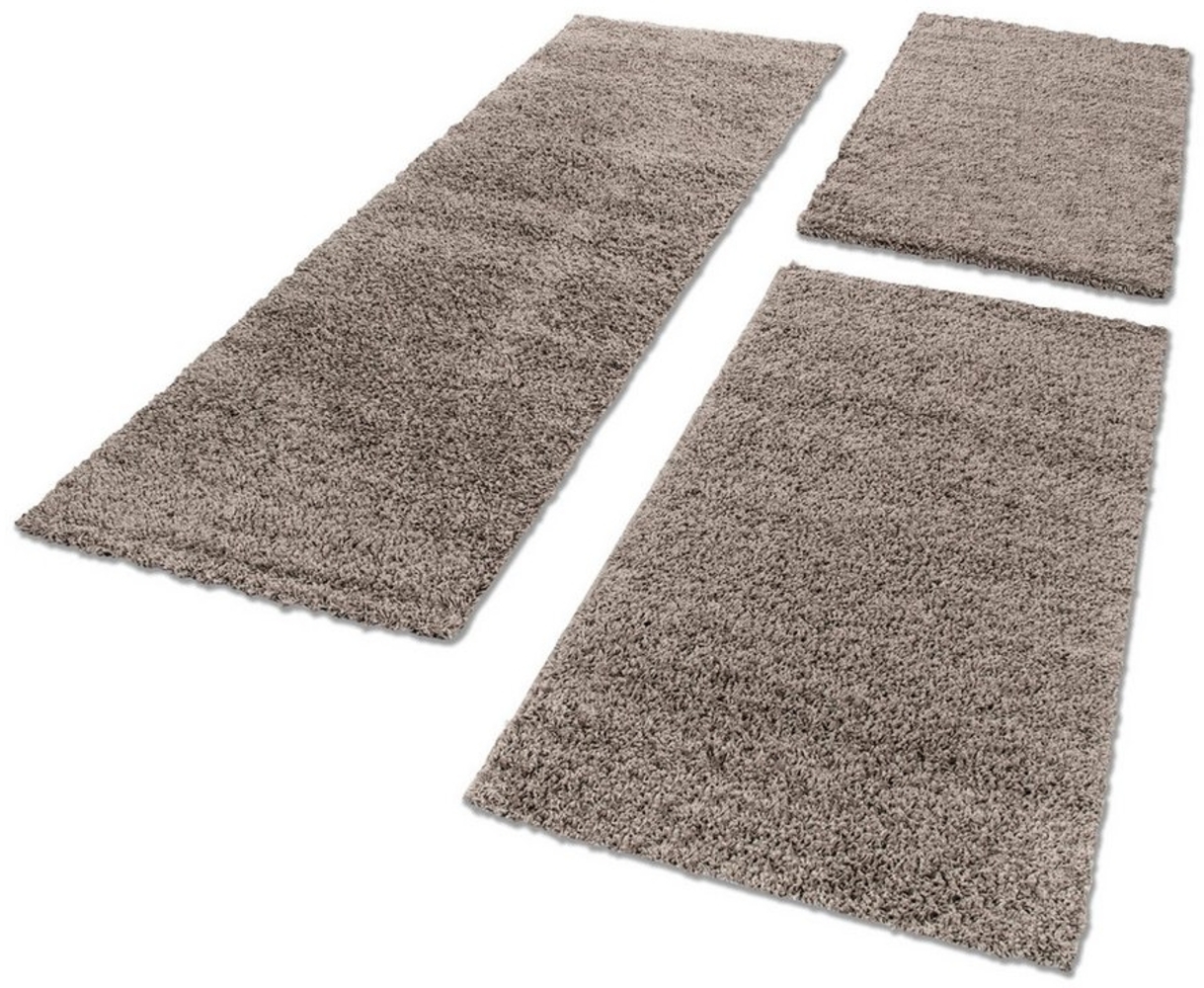 Carpettex Hochflor-Bettumrandung Unicolor - Einfarbig, Höhe 30 mm, (Bett-Set, 3-tlg, Bettvorlage), Schlafzimmer Teppich Bettumrandung Läufer Set 3 teilig Bild 1