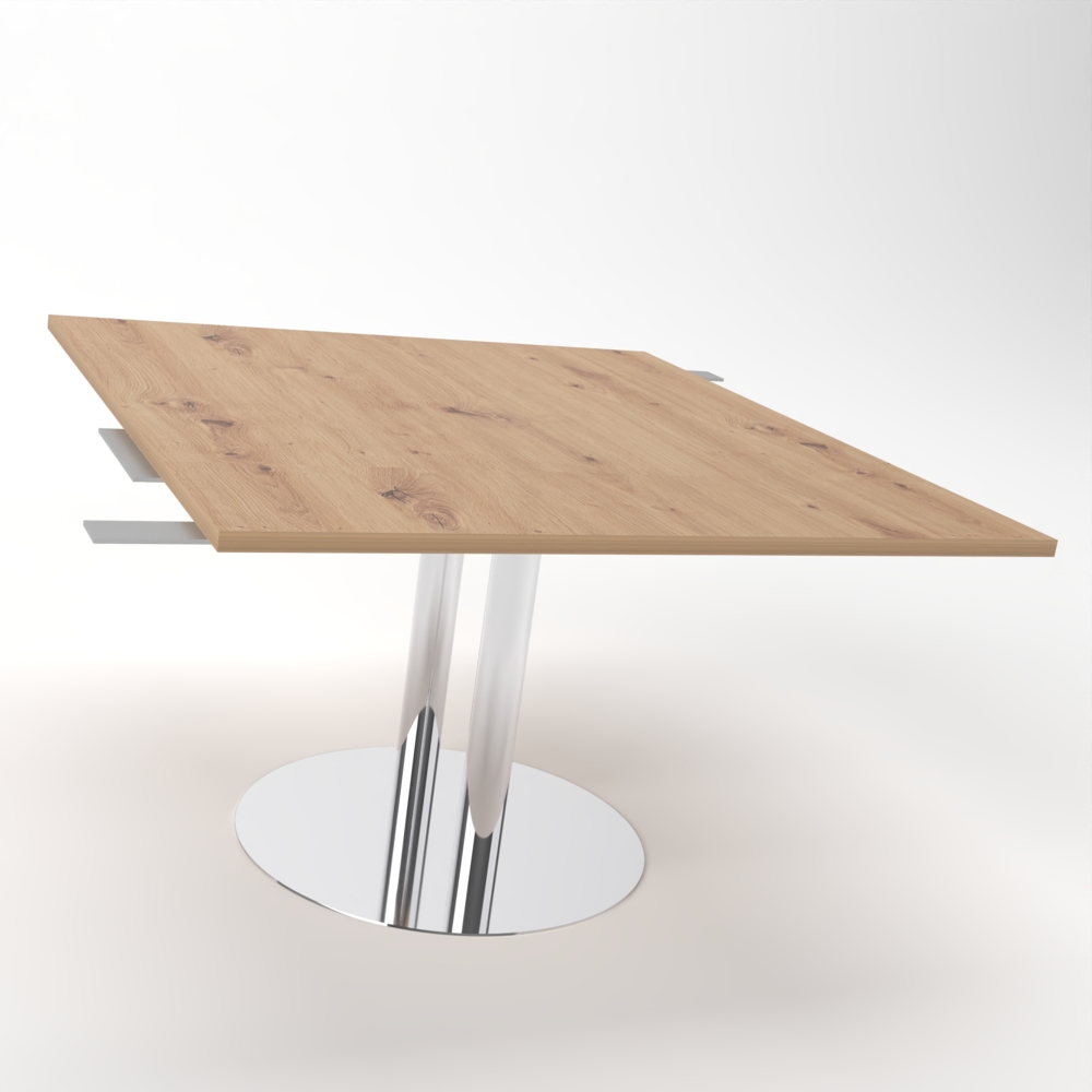 Rheinland Möbel Verkettungsplatte KONTI 120x130 cm – Erweiterungselement in Asteiche mit verchromtem Tellerfuß, Anbautisch für KONTI Konferenztische 280/400/520 cm, modernes Verbindungselement für Besprechungstische Bild 1