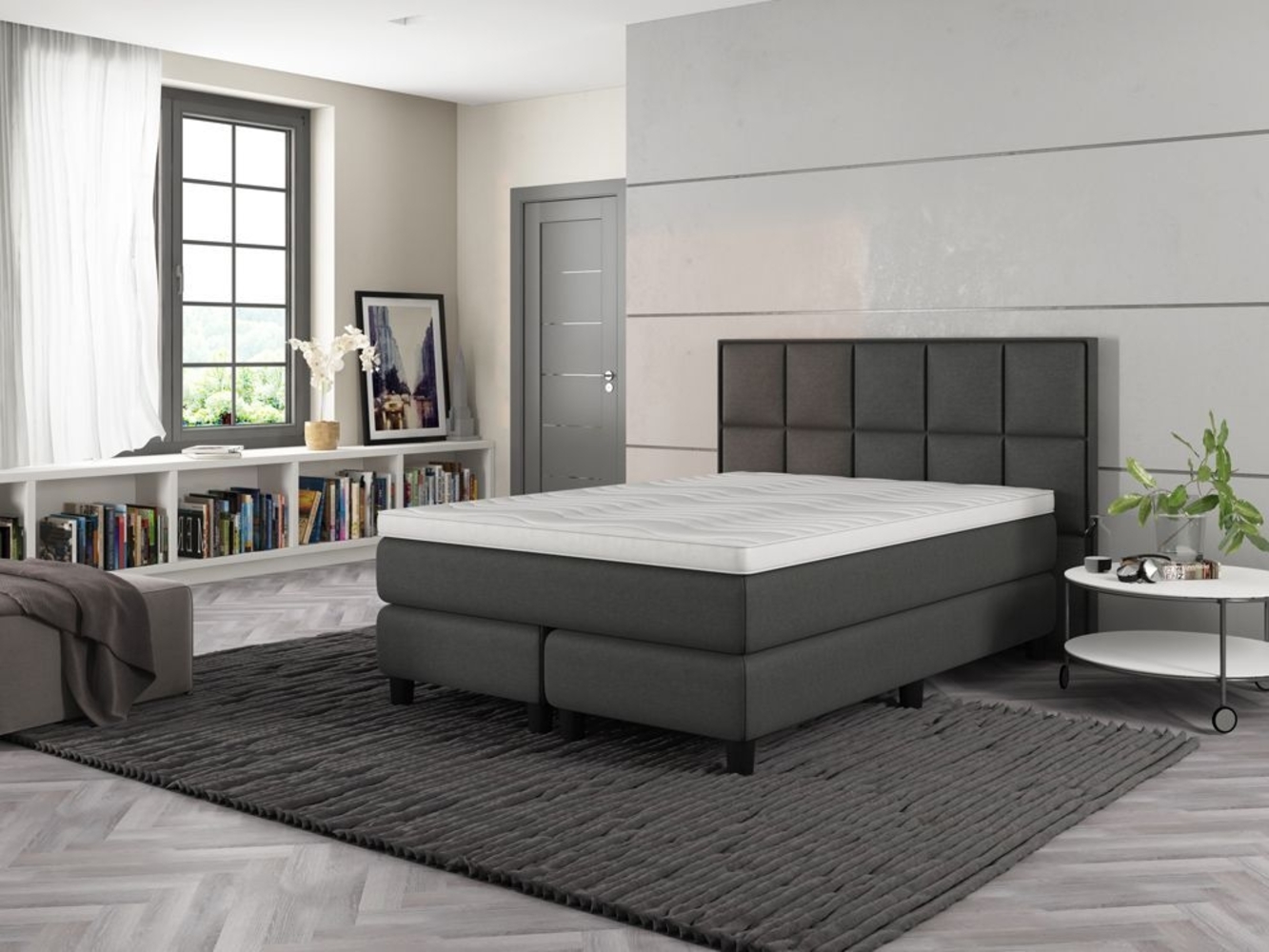 Boxspringbett Oslo. 140x200 cm. Härtegrade 3. Textilbezug beige Bild 1