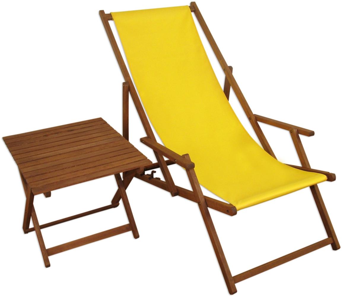 Liegestuhl gelb Gartenliege Tisch Deckchair Sonnenliege Gartenstuhl Massivholzmöbel 10-302 T Bild 1