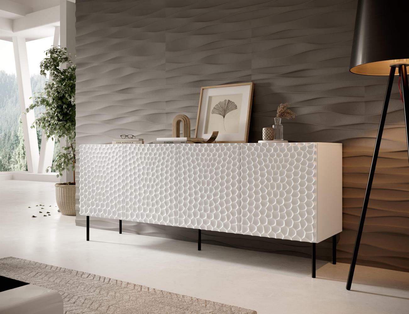 Domando Sideboard Lamezia M2 Modern Breite 190cm, aufwändig gefräste Fronten, hohe Füße in Weiß Matt Bild 1